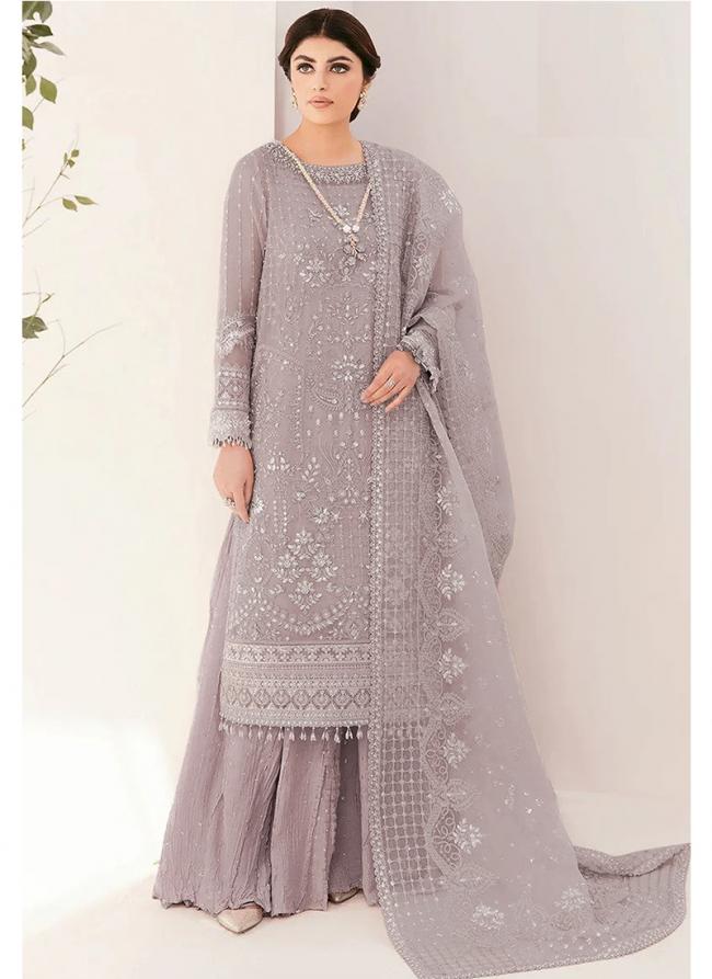 Organza Grey Eid Wear Embroidery Work Pakistani Suit